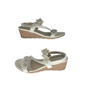 Shibever Floral Pearl Wedge Sandals 41 White Bridal Cottagecore Summer Shoes